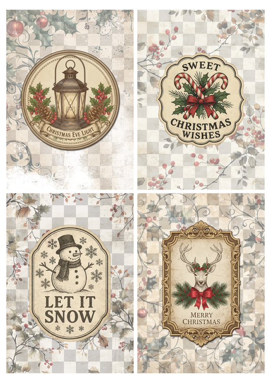Christmas Greeting 4 Pack Decoupage Paper