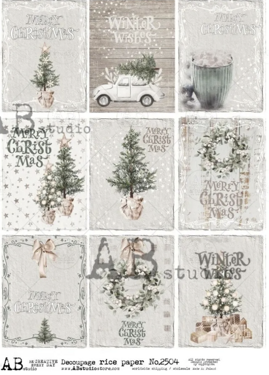 AB Studios Farmhouse Christmas 9 design A4 Rice Paper