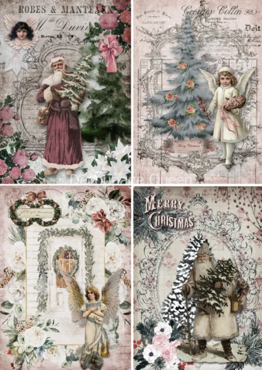 Decoupage Queen Shabby Christmas 4 Pack Size A3